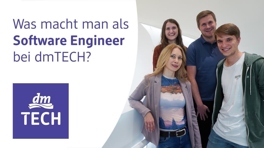 Lerne Celina, Tobias, Anja und Jens kennen und finde mehr über die vielfältigen Aufgaben als Software Entwickler:in bei dmTECH heraus.