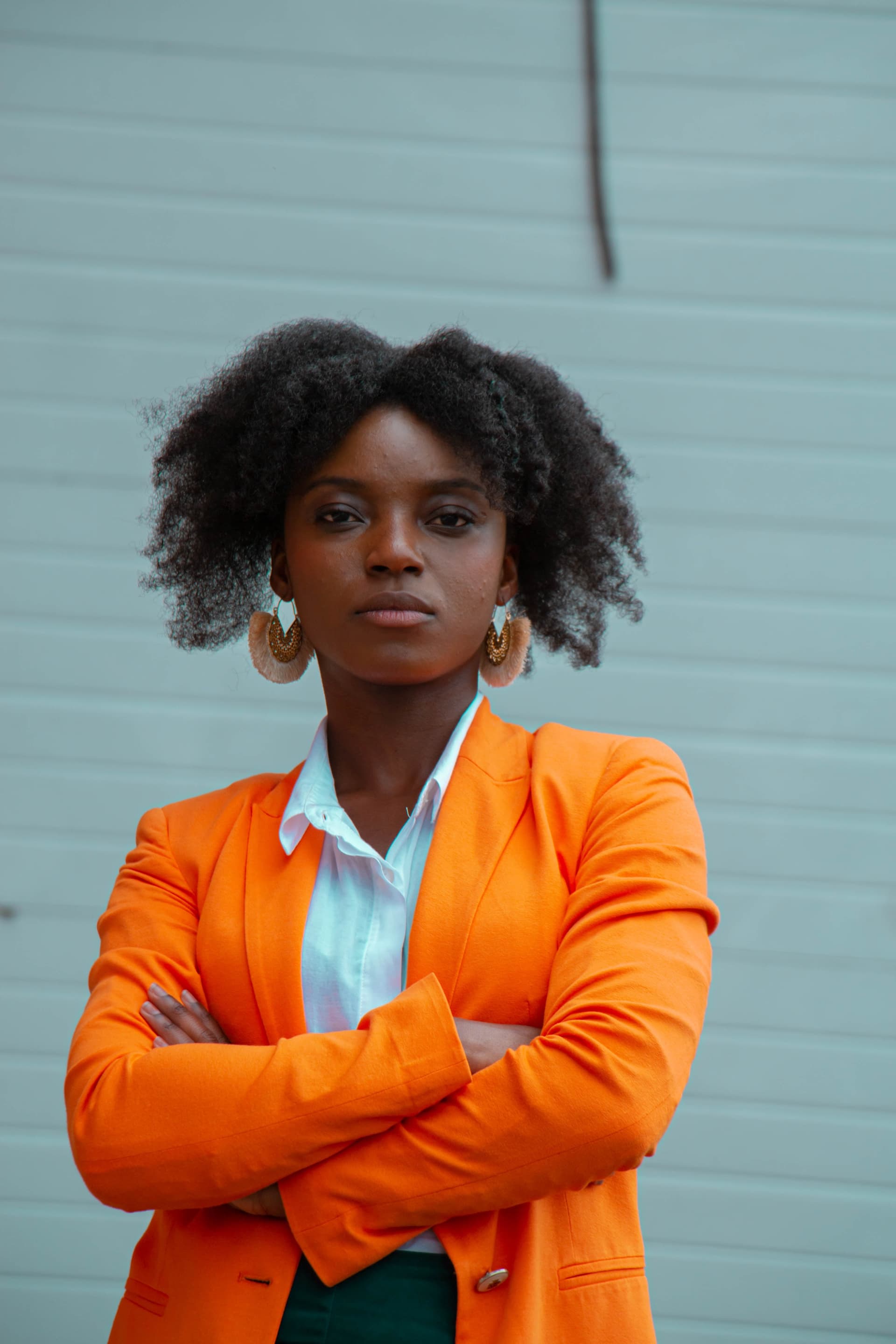 A woman dressed in orange