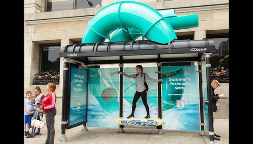 Great Wolf Lodge partnered with JCDecaux North America to create a slide on top of a bus shelter in Chicago.