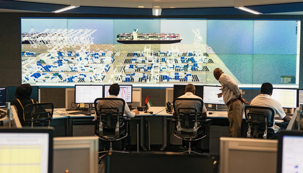 Employees operating on cranes and yard at Jebel Ali terminal