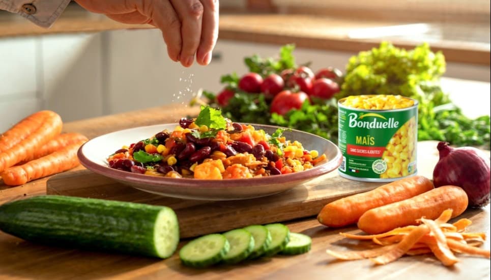Can of corn salad preparation