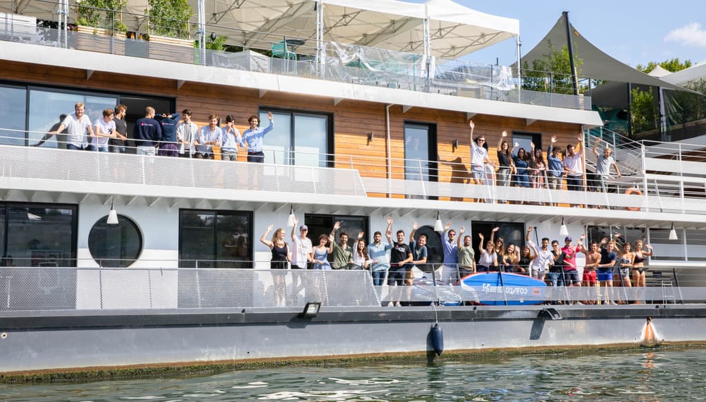 The Paris team on our péniche on la Seine