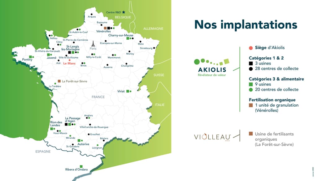 Nos implantations : 12 usines et 48 centres de collecte