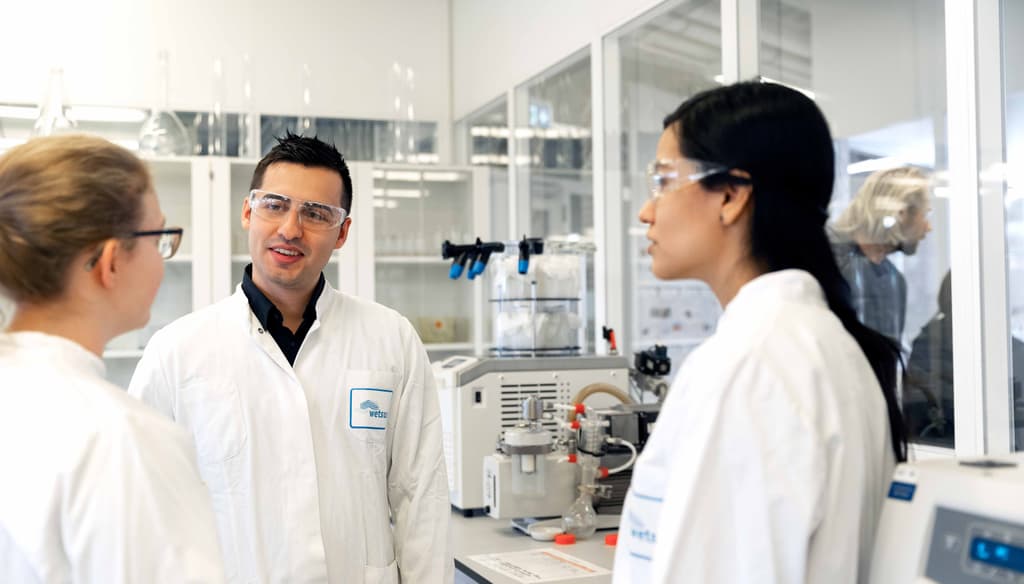 working in the lab together