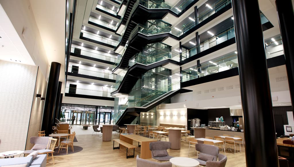 Inside the office building