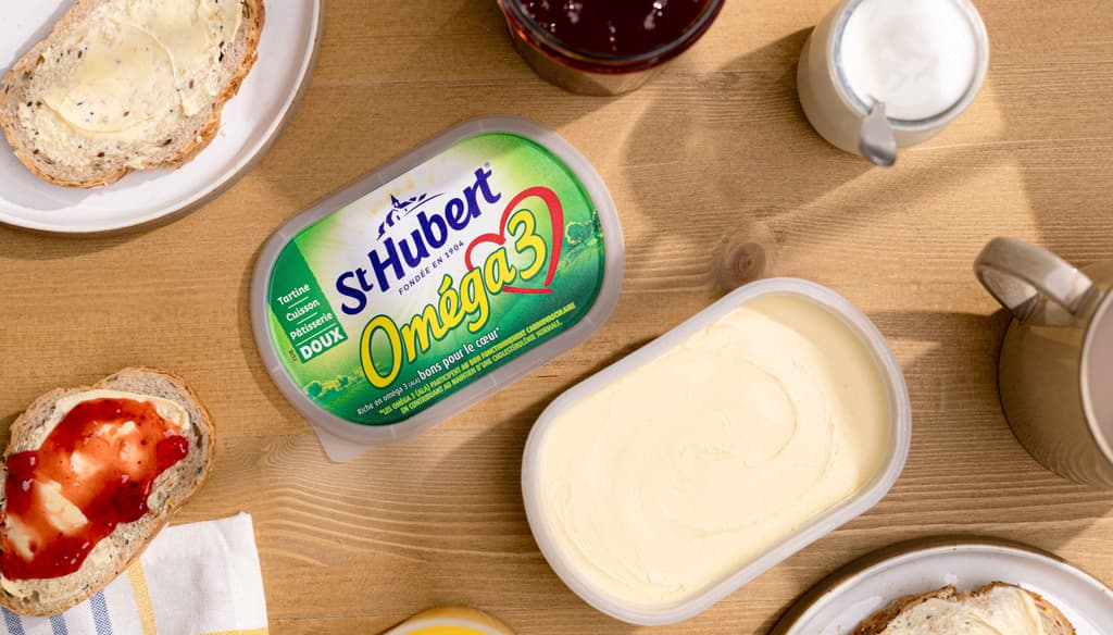 St Hubert Oméga 3® : naturellement riche en oméga 3 (ALA), sans huiles hydrogénées ni conservateurs.