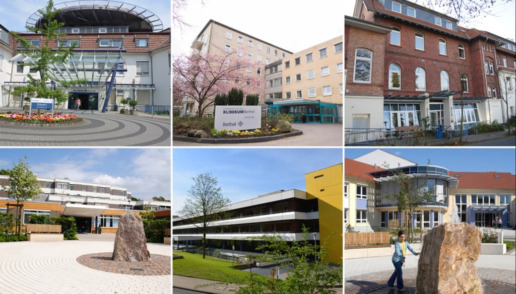 Das Evangelische Klinikum Bethel mit den Häusern Gilead I, Gilead III, Gilead IV, Johannesstift, Kinderzentrum und das Krankenhaus Mara
