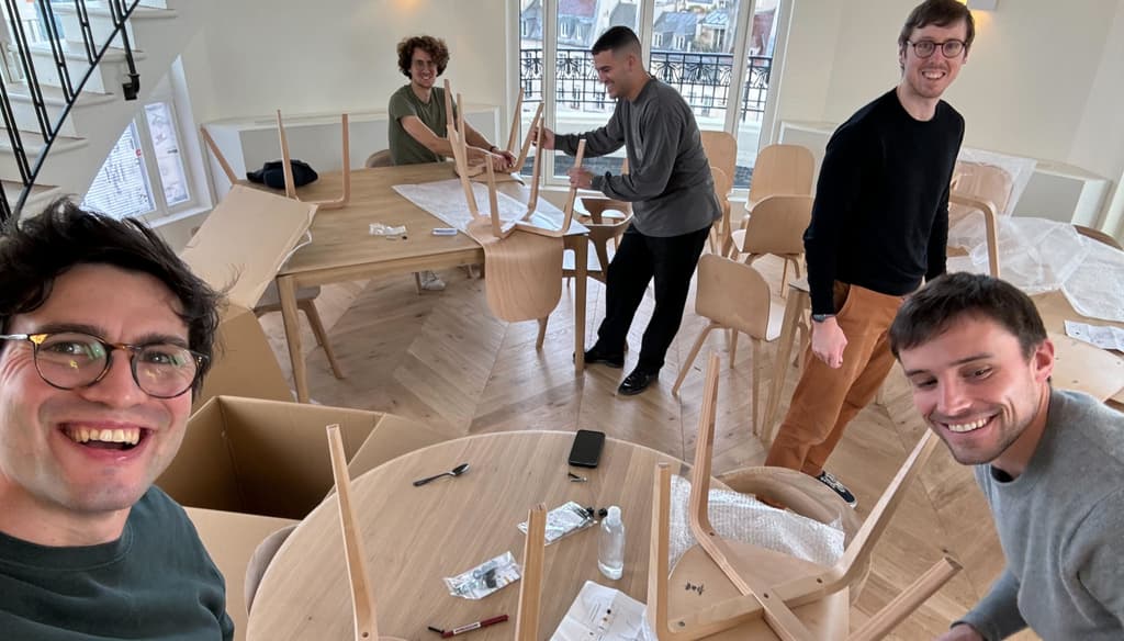 CEO and the team assembling chairs when we moved.